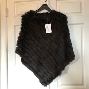 Adrienne Landau Rabbit Fur Poncho Dark Brown NWT
